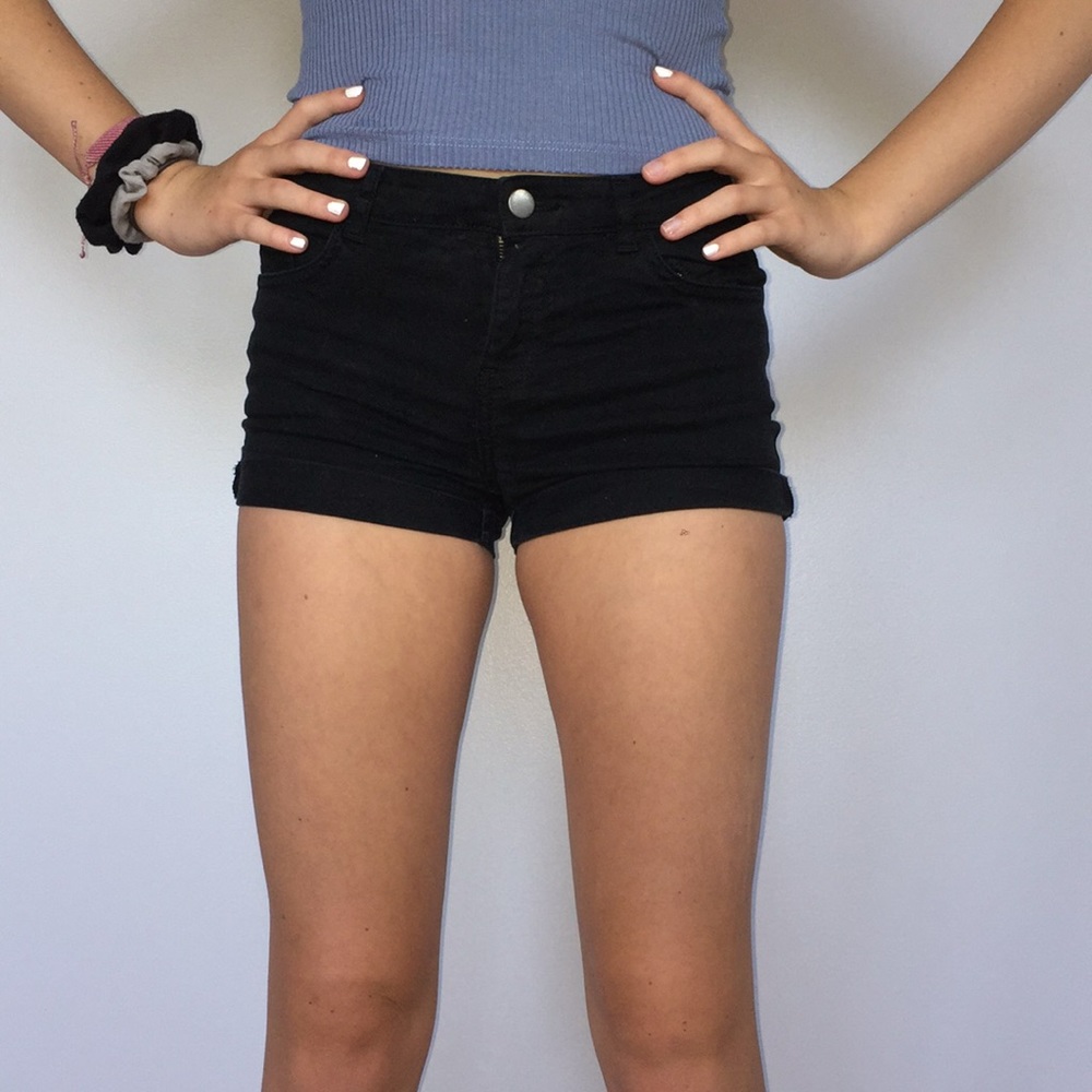 black & navy jean shorts
